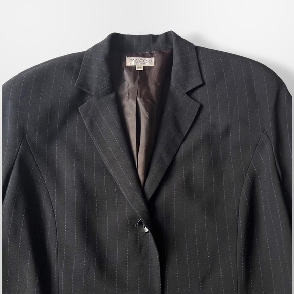 Tamotsu NY Black Pinstripe Blazer Jacket 14W - Picture 2 of 12